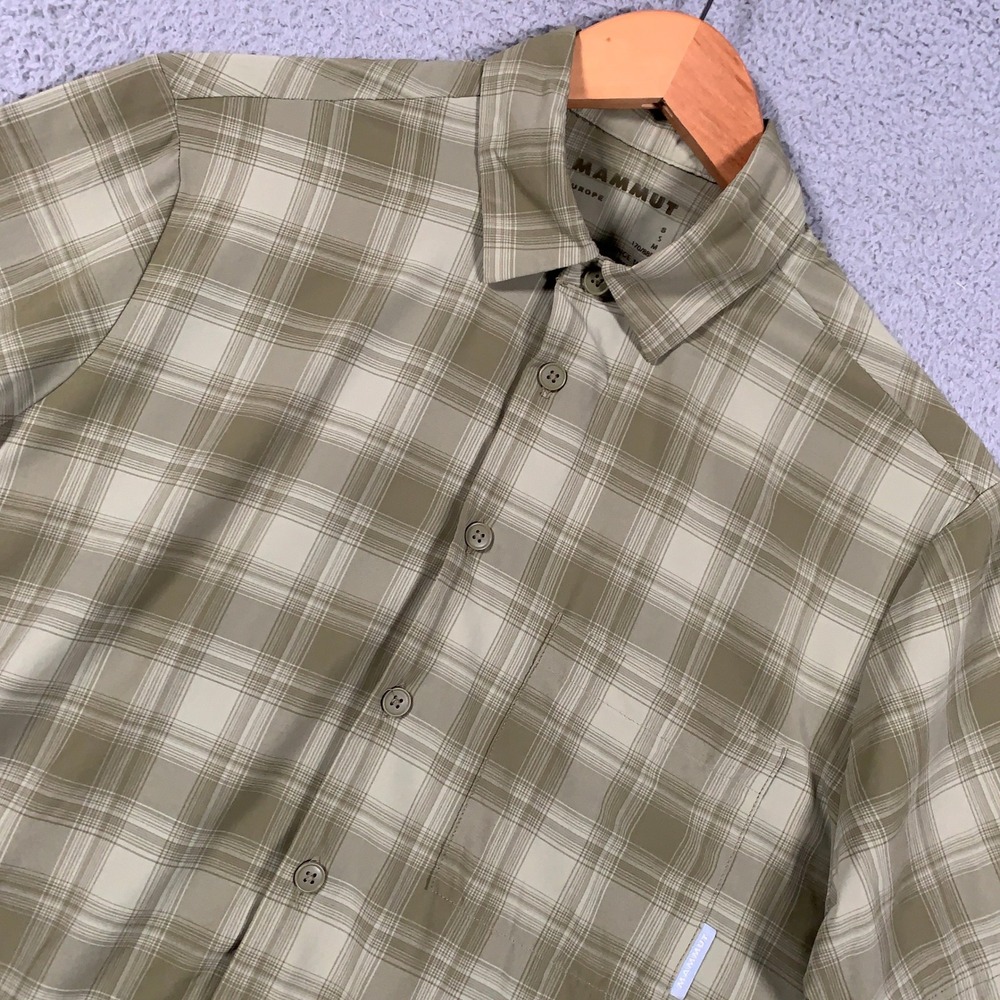 Mammut Trovat Trail Shirt Mens Small Green Plaid Short Sleeve Hiking Button Down
